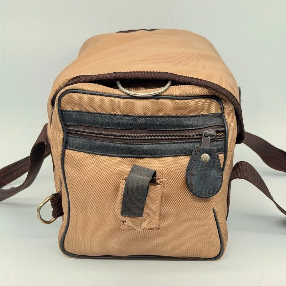 Vintage Tan Canvas Camera Bag with Padded Dividers and Shoulder Strap 14x8x7.5
